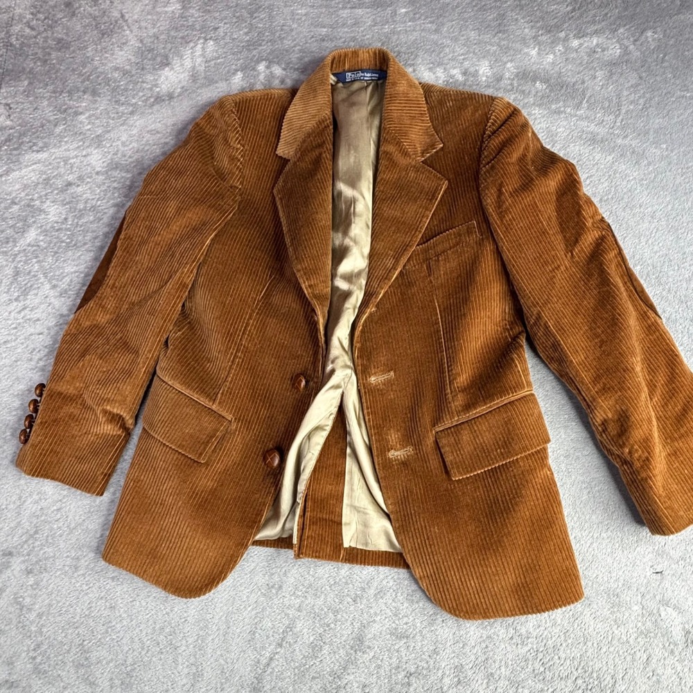 Vintage Polo Ralph Lauren Blazer Boys 10 Brown Corduroy Elbow Patch Jacket